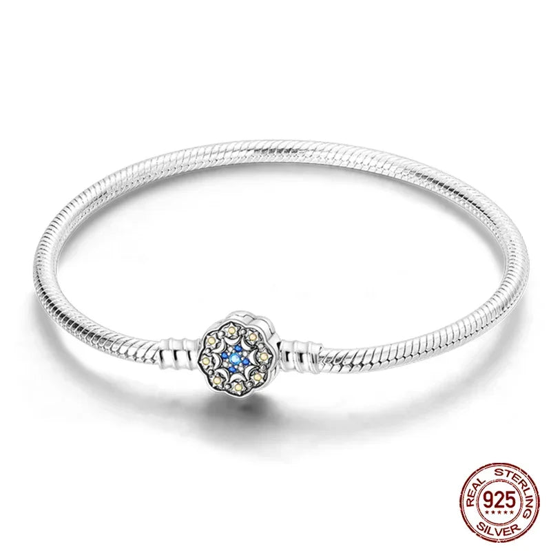 Sterling Silver Snowflake Clasp Bracelet with CZ