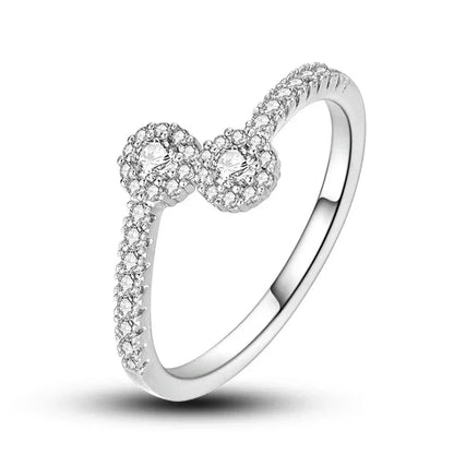 925 Sterling Silver Double Cluster Wave CZ Ring