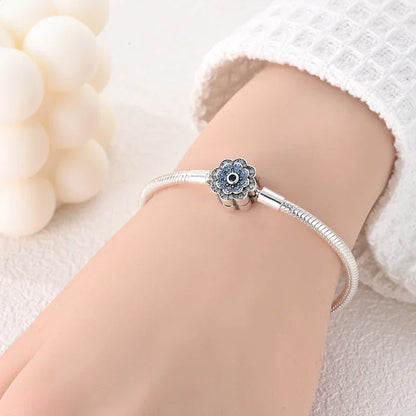 Sterling Silver Blue Flower Clasp Bracelet with Dream Engraving