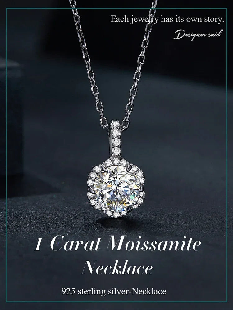Pendentif Collier en Argent Sterling et Moissanite 1 carat "Pétale de Perfection"