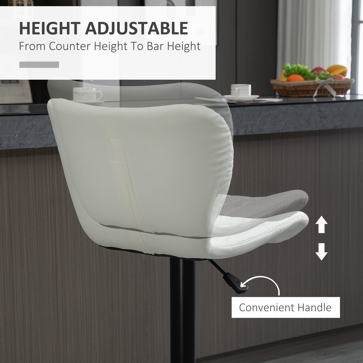 Avion Counter/Barstools with Adjustable Height and Swivel-Set of 2-White