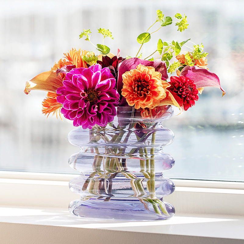 Repeat Glass Vase - Mouth-Blown Wavy Blue-Purple Design