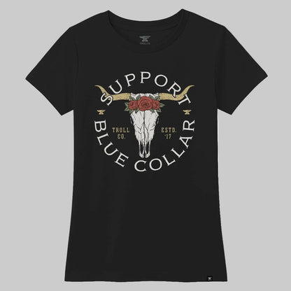 DHCM Women’s Support Blue Collar Longhorn T-Shirt. SBC Graphic Tee