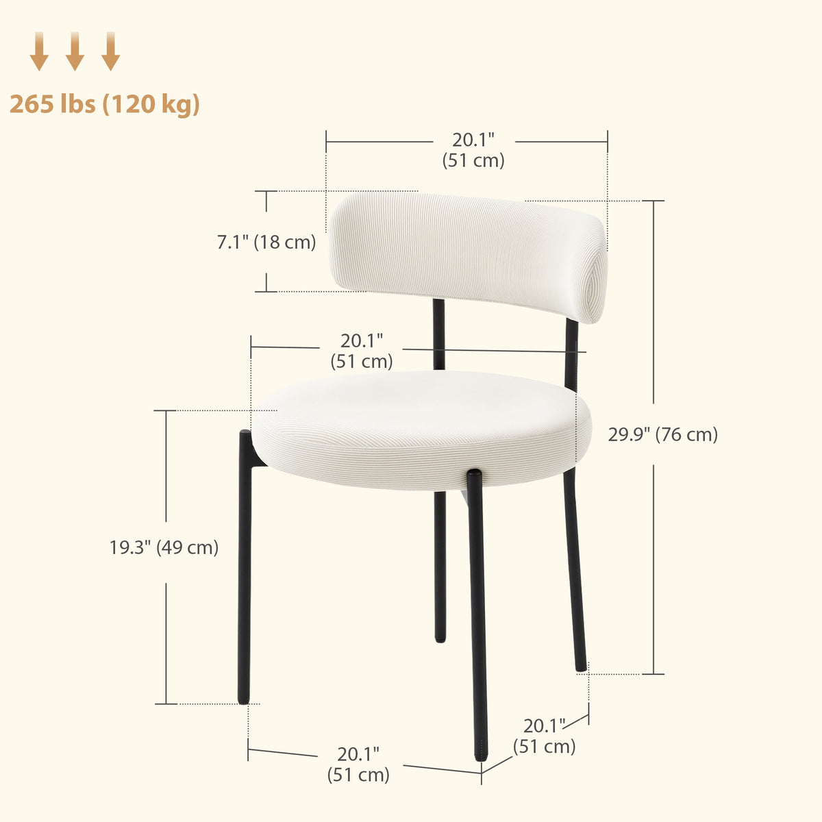 Chaises de salle à manger modernes Avery 4 pièces avec revêtement en velours côtelé - Beige