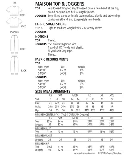 The Sewing Workshop - Maison Top & Joggers Pattern