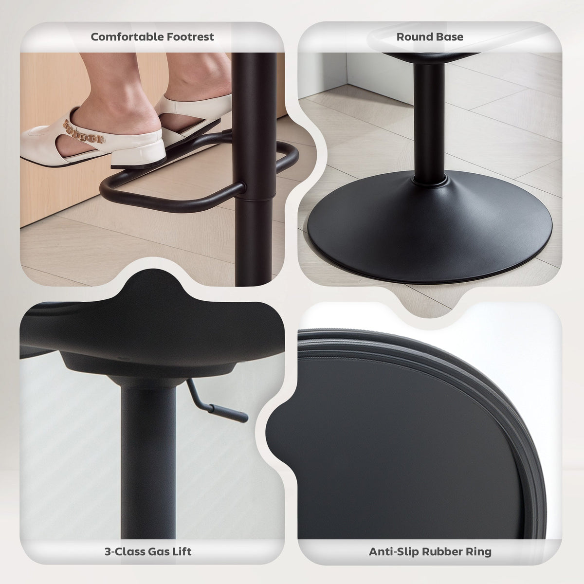 Tabourets de comptoir/bar Zee (lot de 2) avec hauteur réglable et siège pivotant - Noir