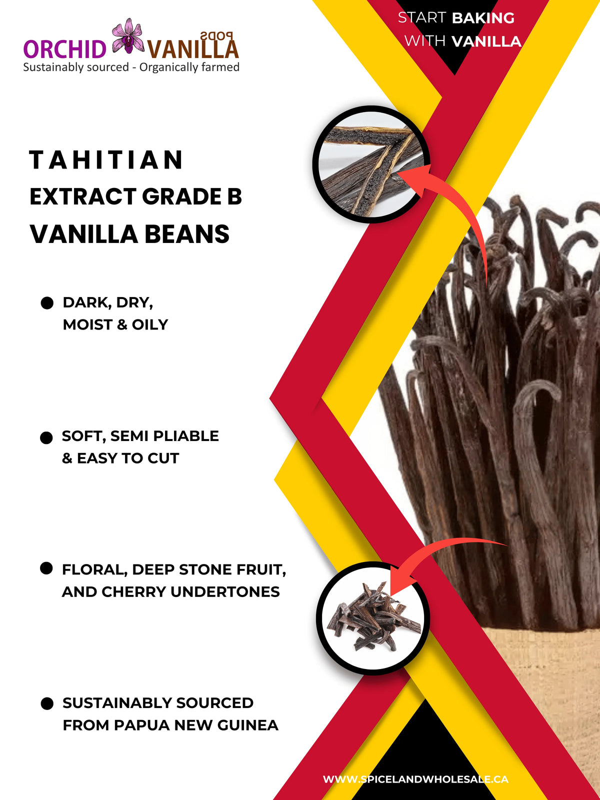 Tahitian Extract Vanilla Beans Grade-B <br>For Extract Making<BR>By Ounce