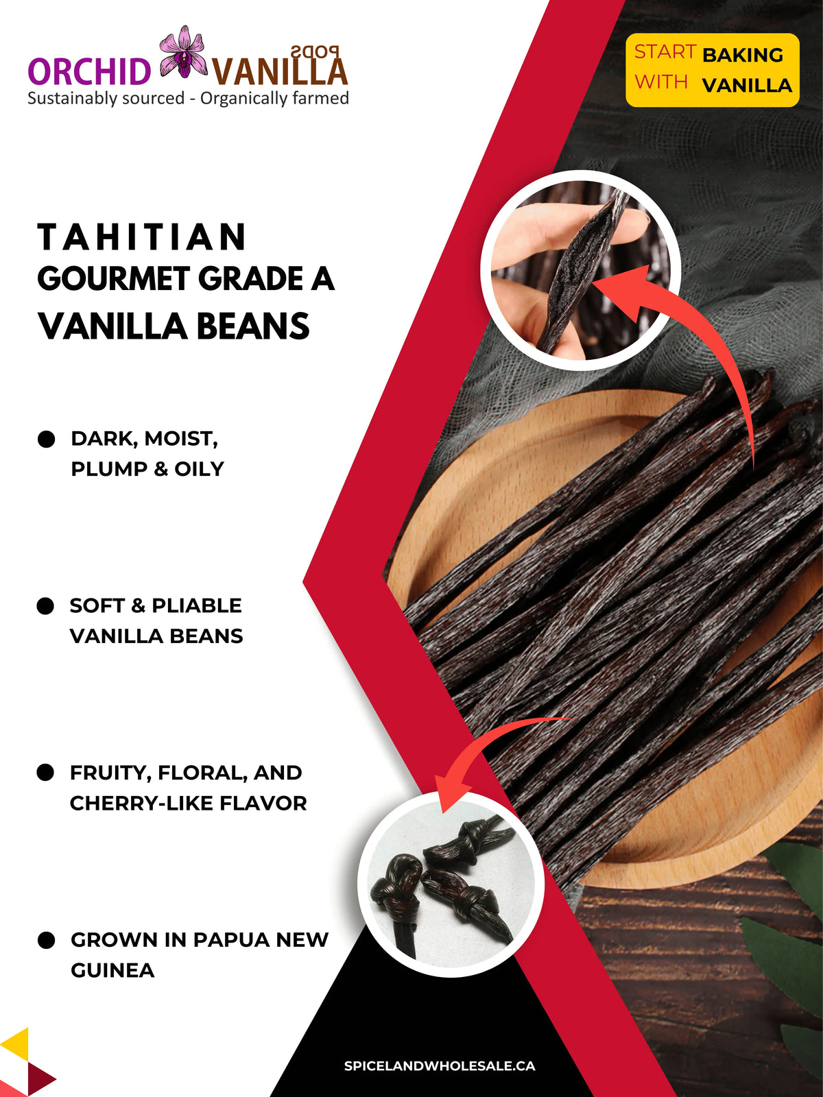 Tahitian Vanilla Beans Gourmet Grade-A <br>For Extract And Baking<BR>By Pound
