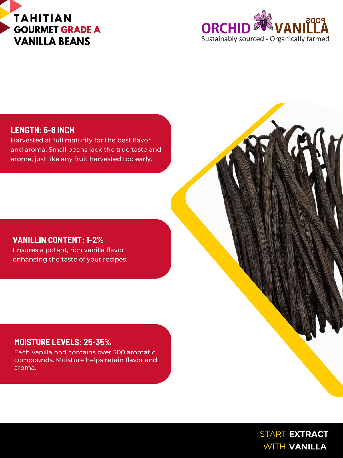 Tahitian Vanilla Beans Gourmet Grade-A <br>For Extract And Baking<BR>By Pound