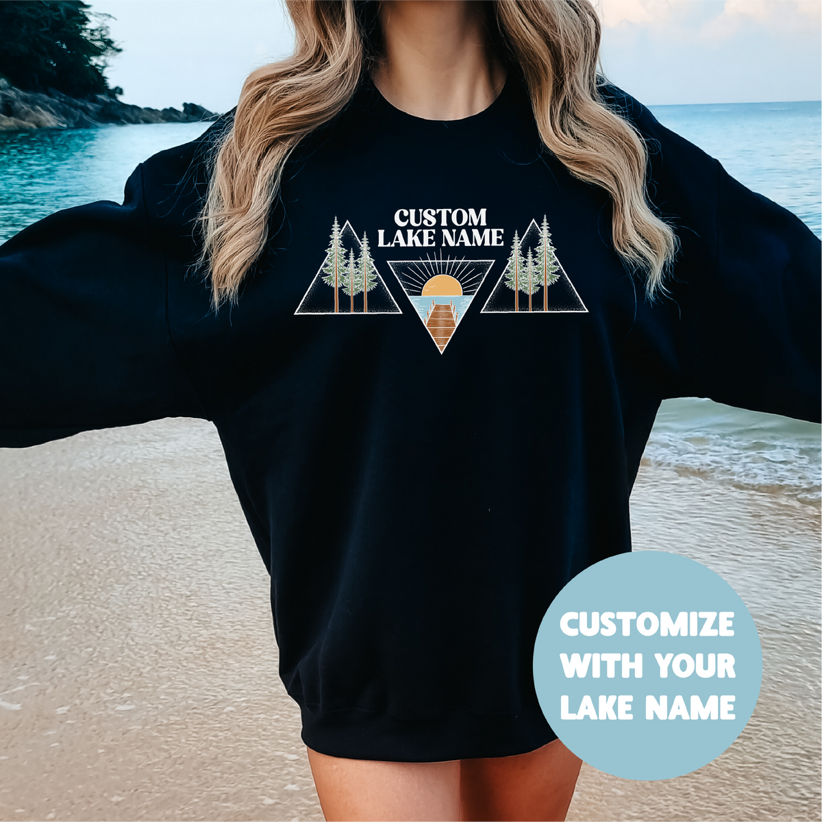 Sweat-shirt personnalisé motif lac géométrique | Vêtements d'été | Vêtements personnalisés