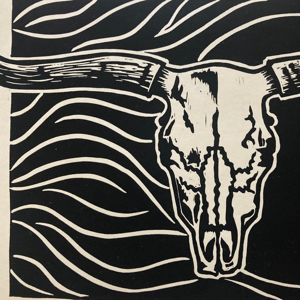 'Cattle Skull' lino print