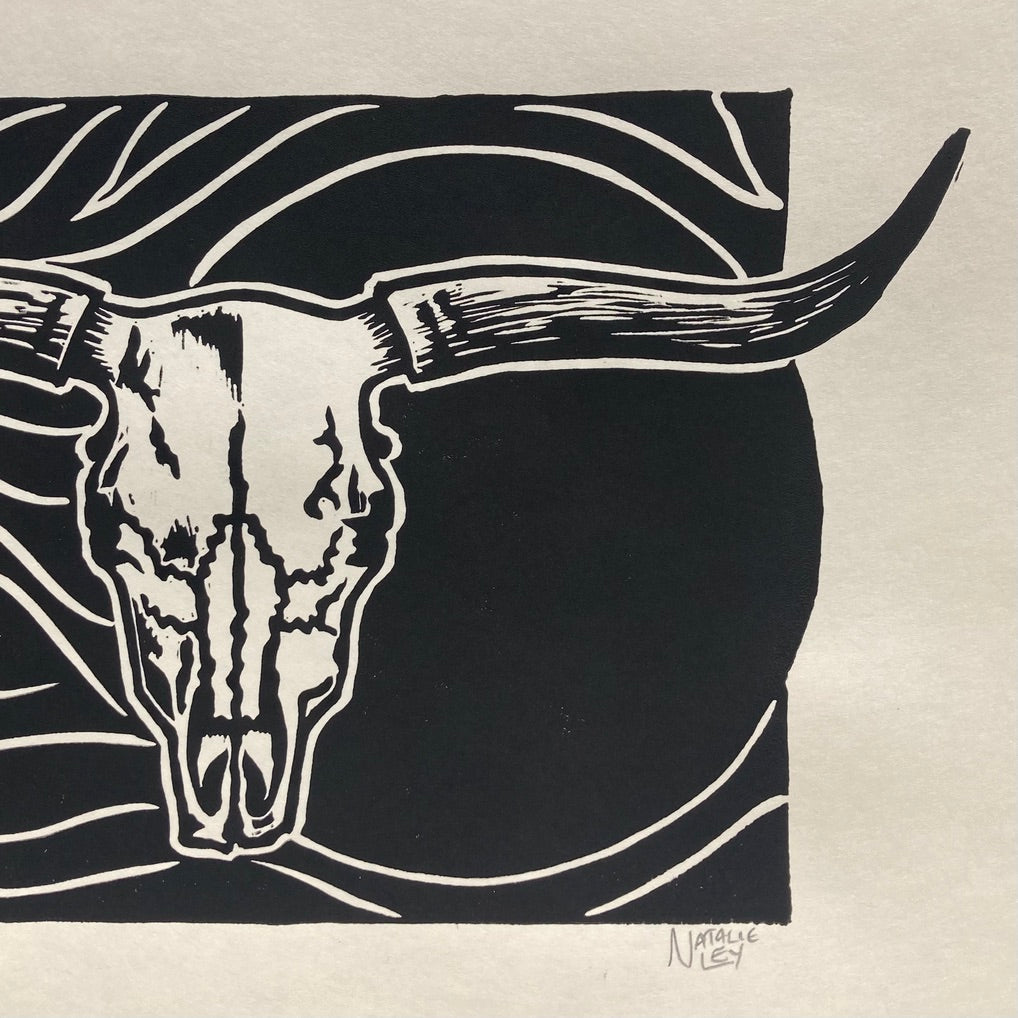 'Cattle Skull' lino print