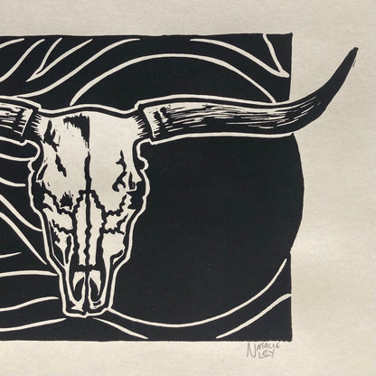 'Cattle Skull' lino print