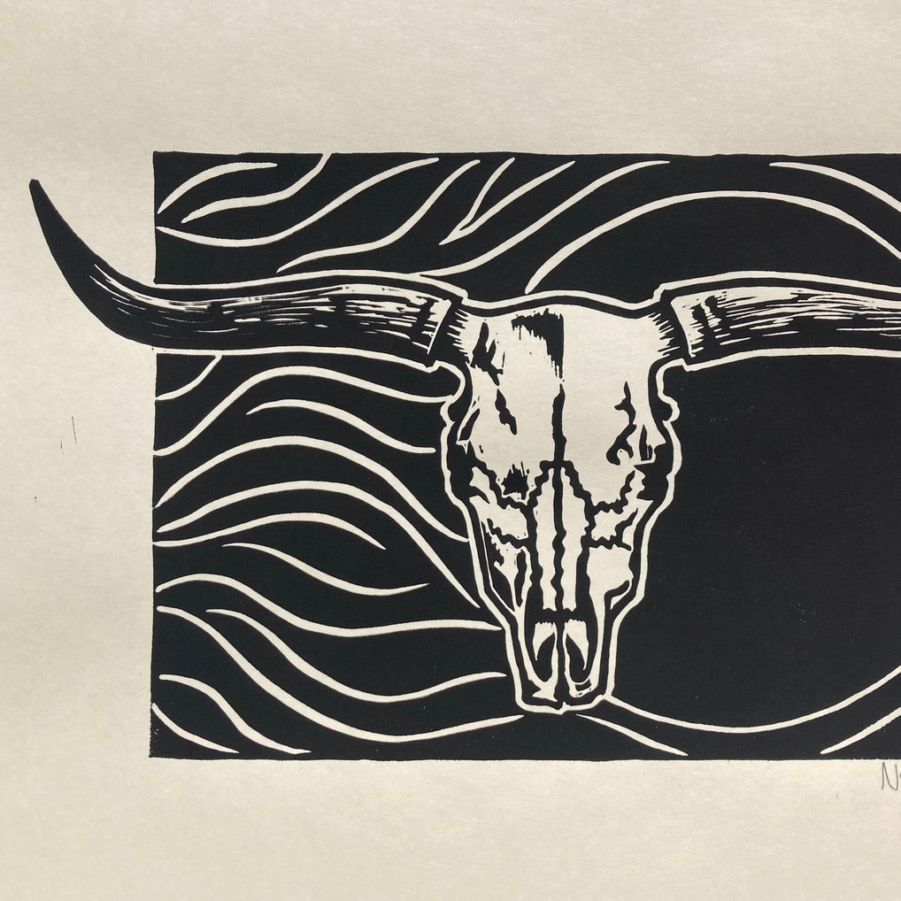 'Cattle Skull' lino print