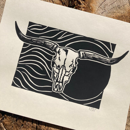 'Cattle Skull' lino print