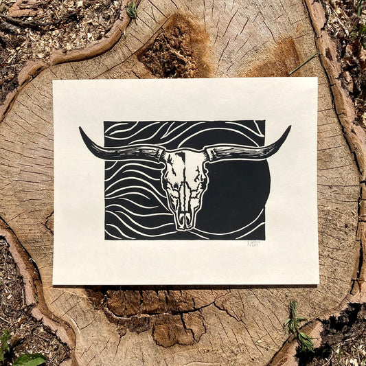 'Cattle Skull' lino print