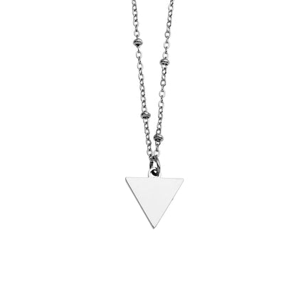 URIKA Beaded Chain Necklace with  Zirconia Pavé Triangle Pendant in Silver
