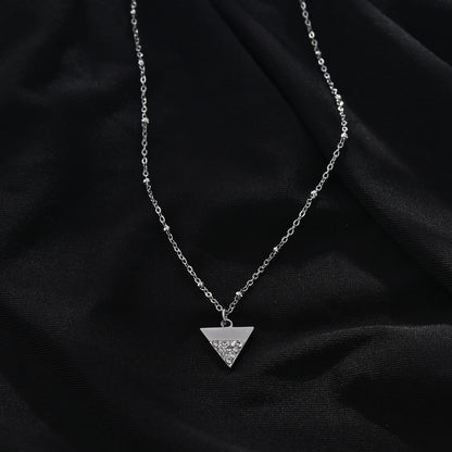 URIKA Beaded Chain Necklace with  Zirconia Pavé Triangle Pendant in Silver