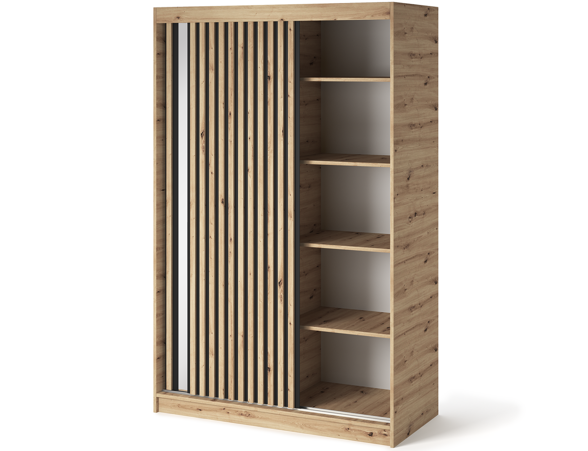 Emerio Mirrored 2 Sliding Door Freestanding Wardrobe - Maple Oak