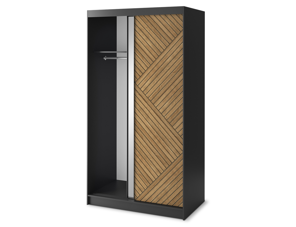 Marrphy Mirrored 2 Sliding Door Freestanding Wardrobe - Black/Oak Caramel