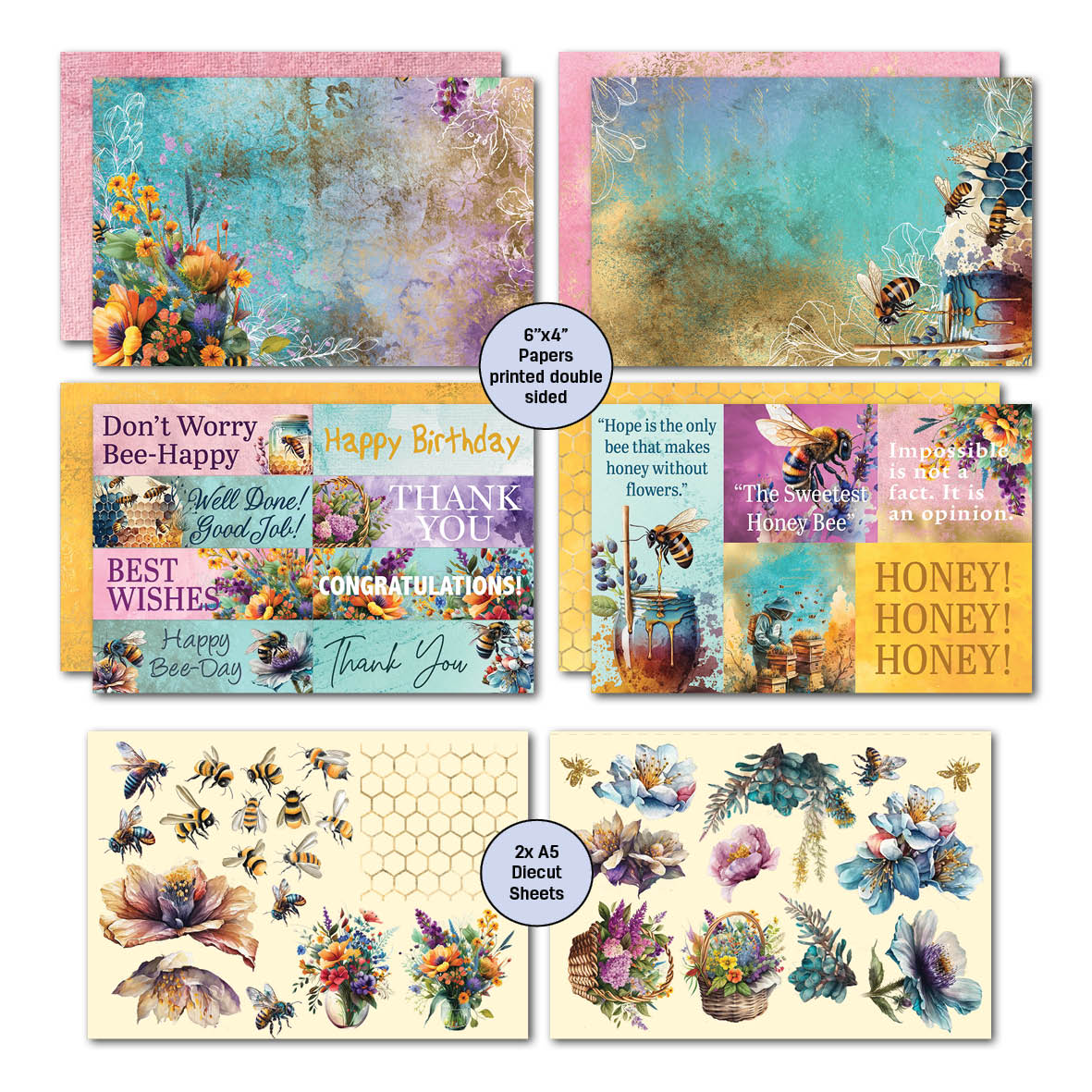 Lot de 10 cartes 3Quarter Designs Bee Happy 15x10 cm