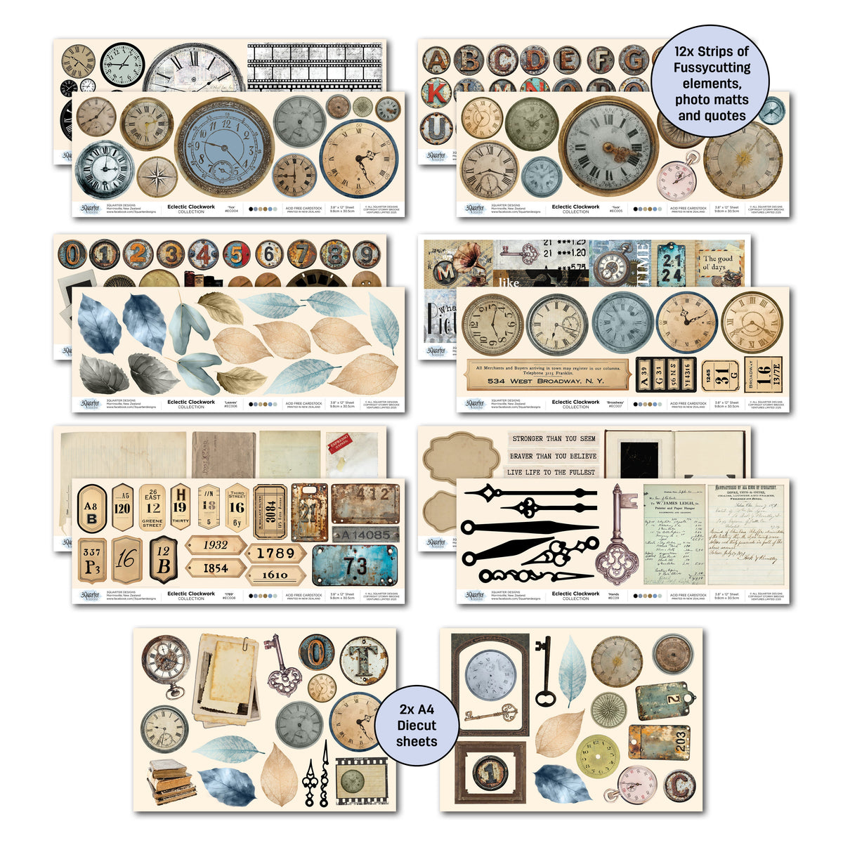 3Quarter Designs Eclectic Clocks 12x12 Design Paper & Diecuts Set