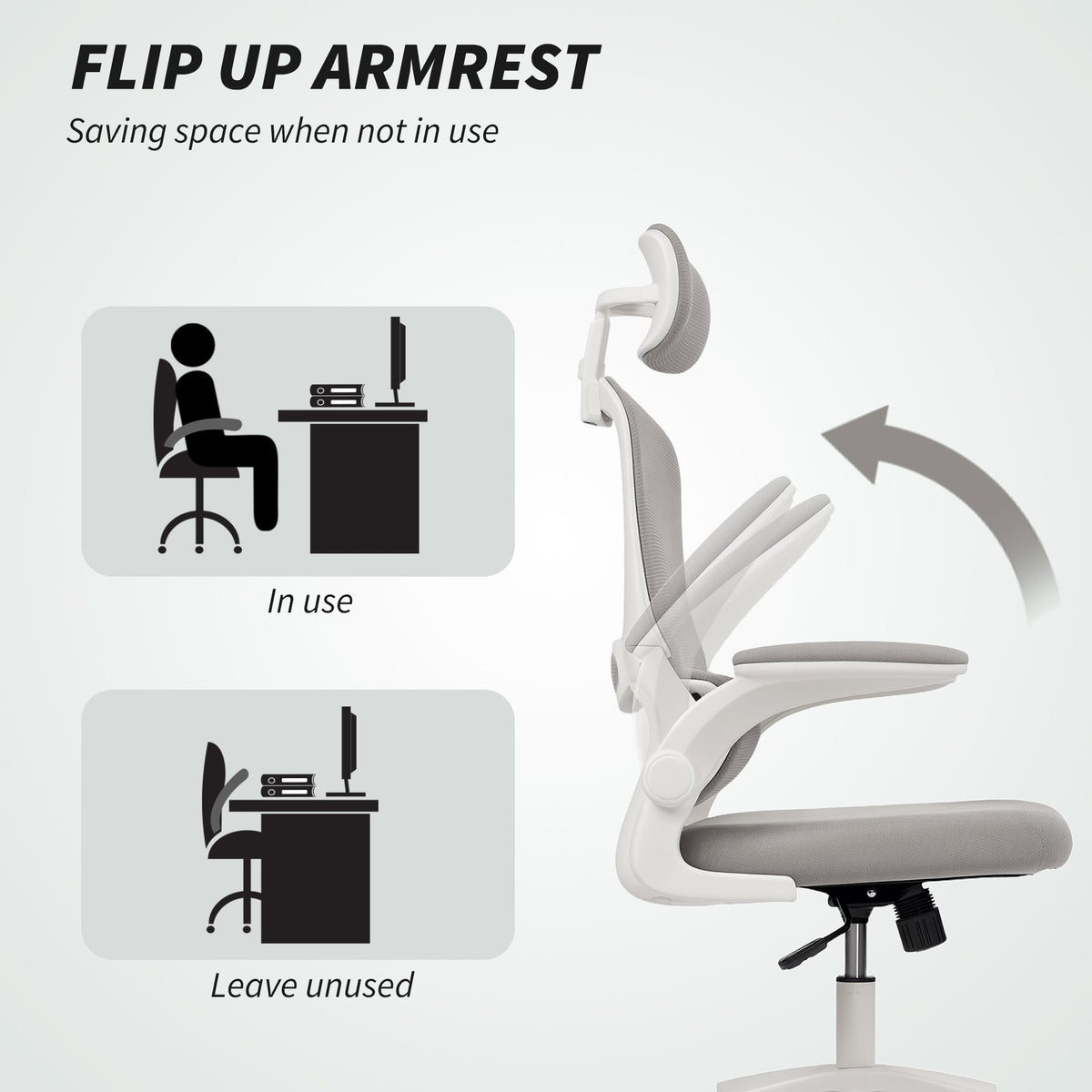 Chaise de bureau ergonomique en maille Owen avec dossier haut, appui-tête rotatif, accoudoirs relevables et support lombaire - Gris