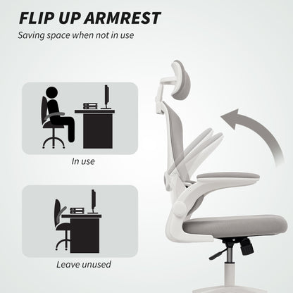 Chaise de bureau ergonomique en maille Owen avec dossier haut, appui-tête rotatif, accoudoirs relevables et support lombaire - Gris