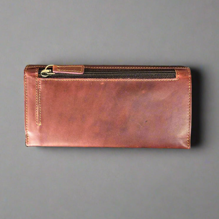 Portefeuille à rabat en cuir de vachette pour femme