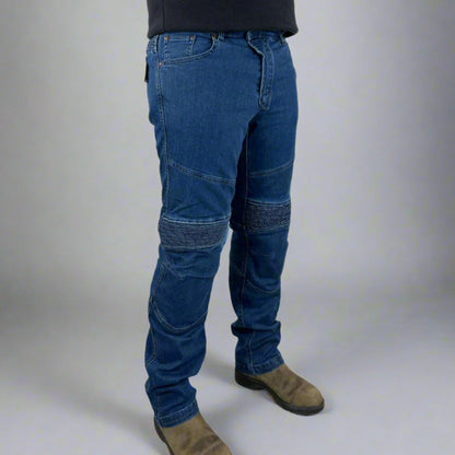 Men’s Armored Motorcycle Riding Jeans. CE-Certified Knee & Hip Armor Denim