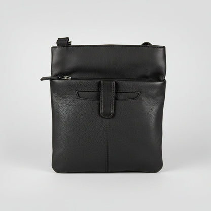 JBG Slim Genuine Leather Crossbody Bag. RFID Blocking Travel Purse with Multi-Zipper Pockets
