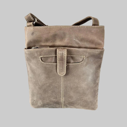 JBG Slim Genuine Leather Crossbody Bag. RFID Blocking Travel Purse with Multi-Zipper Pockets