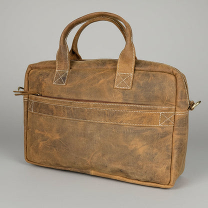 Buffalo Leather Laptop Bag 17". Travel Briefcase with Luggage Sleeve
