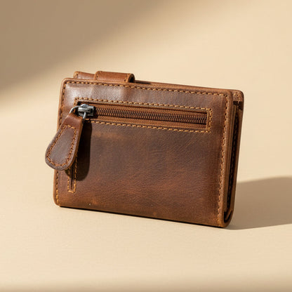 Greenwood Leather Men's Trifold Wallet. Quick-Access Pop-Up Card Ejector