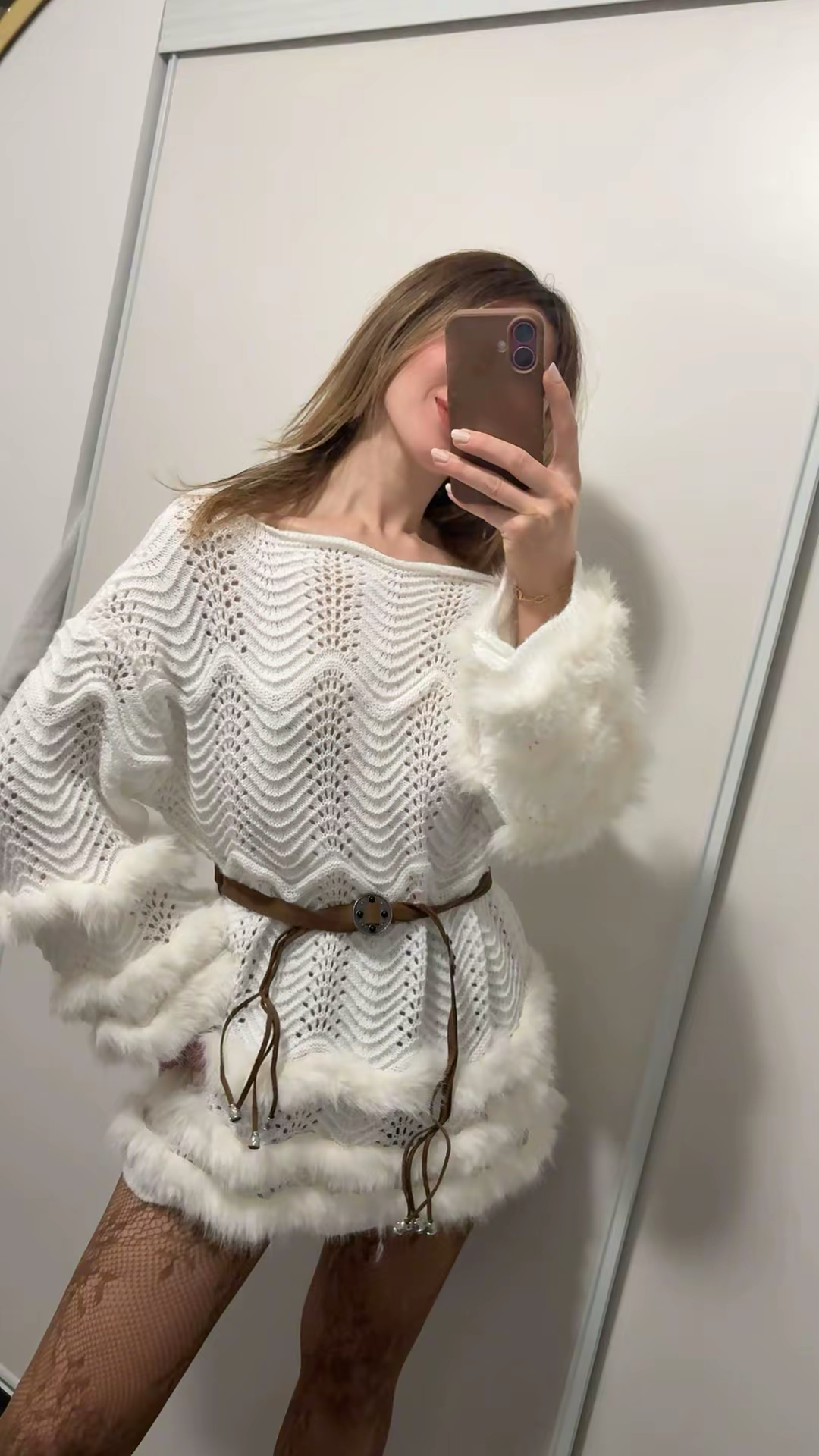 Fur Belted Mini Dress