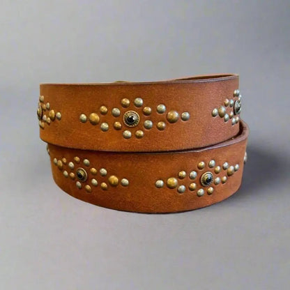 Women's Full Grain Leather Belt with Ornamental Stud Pattern
