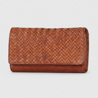 Portefeuille en cuir tressé pour femme MET