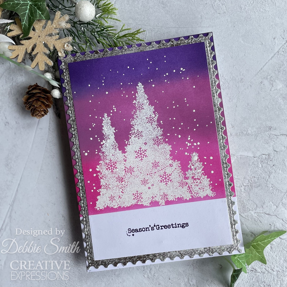 Lot de tampons Woodware Clear Singles « Arbres flocons de neige » 10 x 15 cm