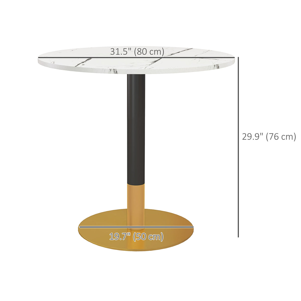Table à manger moderne ronde René avec plateau en imitation marbre pour petits espaces-Blanc