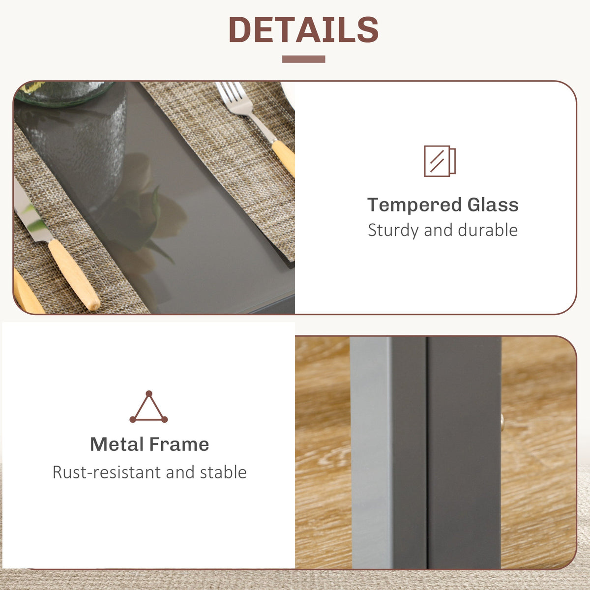 Zaya 3-Piece Rectangular Glass Dining Set for Small Spaces-Grey