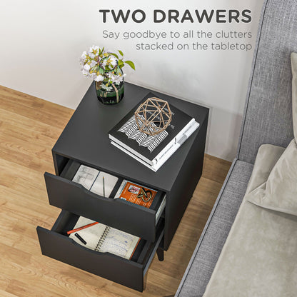 Jesse Nightstand with 2 Drawers and Pine Wood Legs-Black