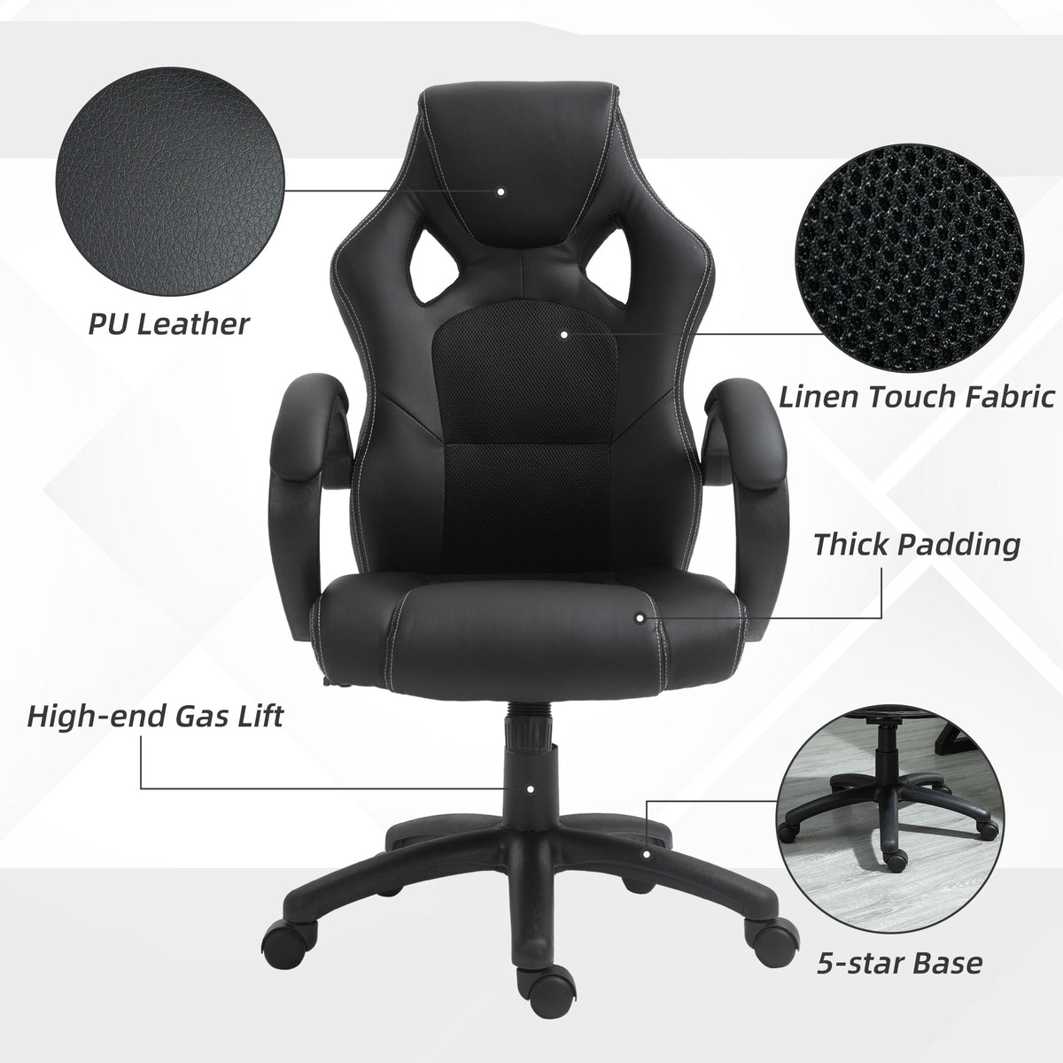 Chaise de bureau de jeu Erling avec fonctions de pivotement et d'inclinaison - Noir