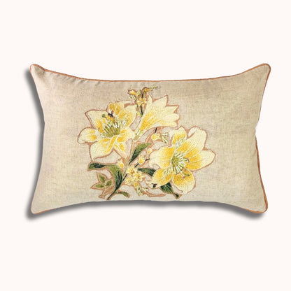 Housse de coussin lombaire brodée florale 12x20" – Avant en coton, arrière en soie de papier