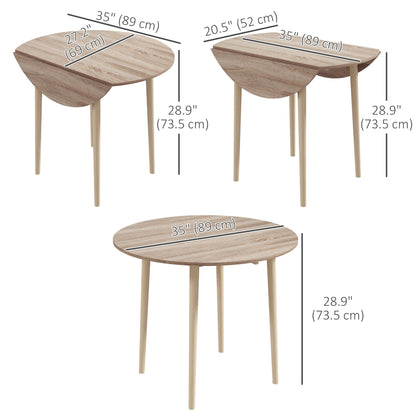 Merrill Round Drop-Leaf/Folding Dining Table for Small Spaces-Oak