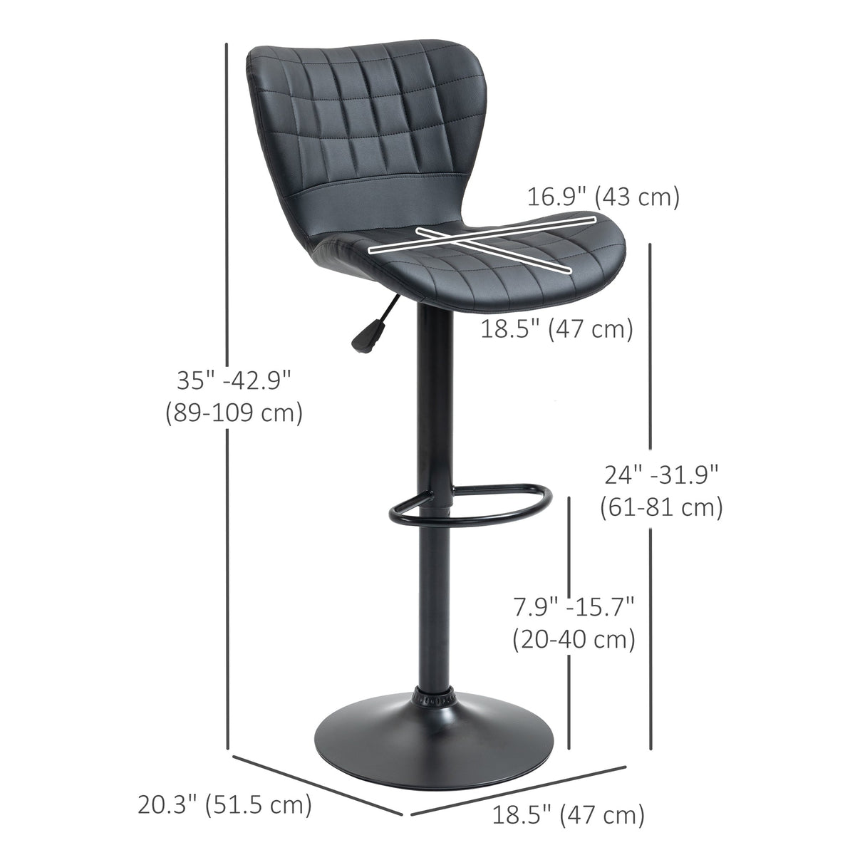 Avion Counter/Barstools with Adjustable Height and Swivel-Set of 2-Black