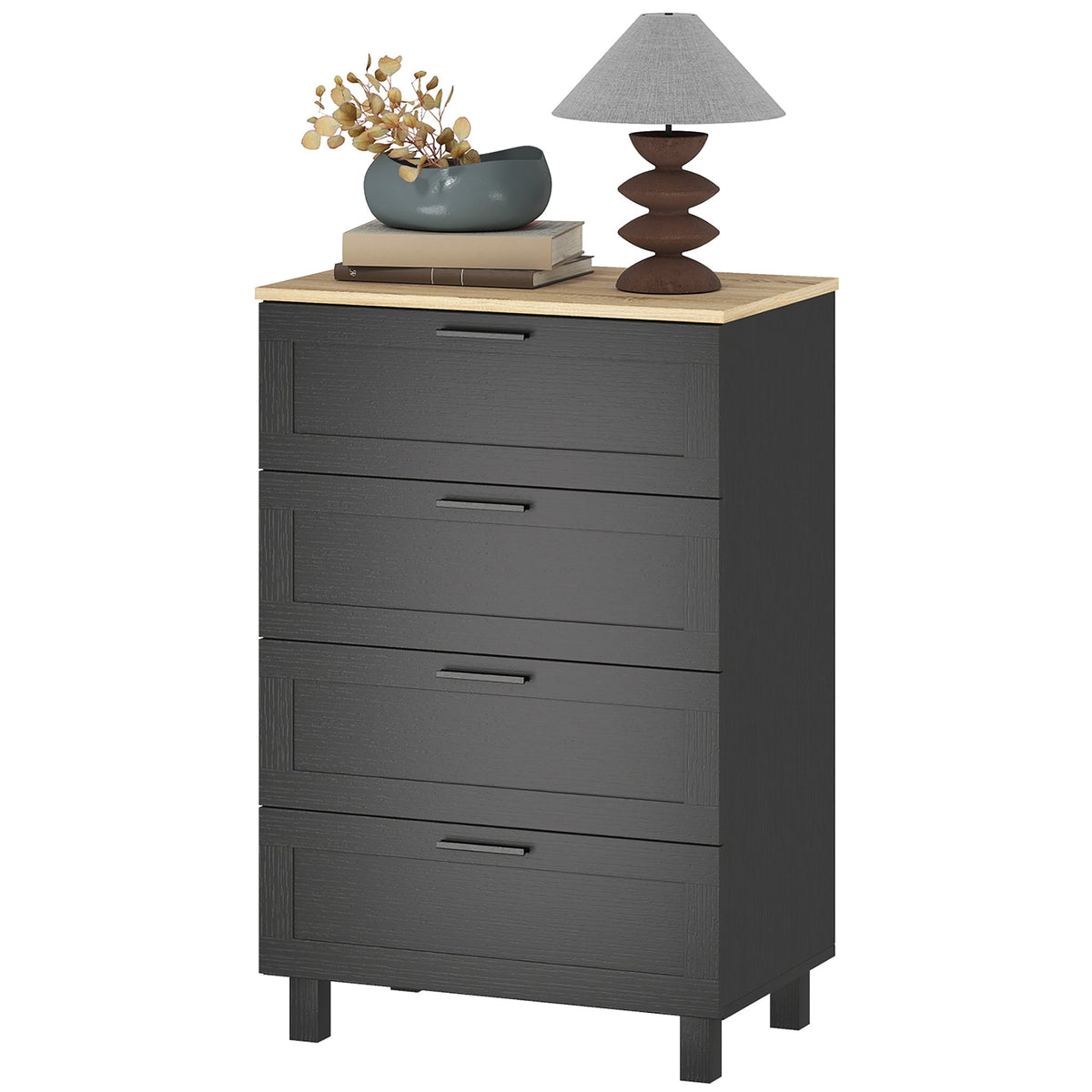 Taylor Chest of Drawers for Bedroom with Solid Wood Legs-Black