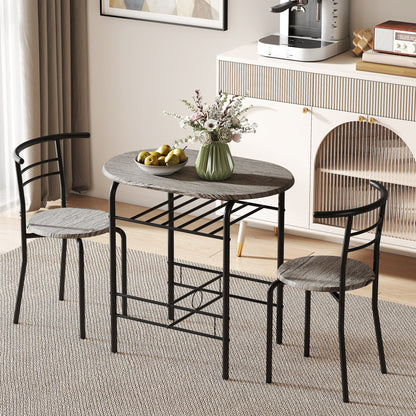Foden 3-Piece Dining Set with Shelf, for Small Spaces-Dark Grey