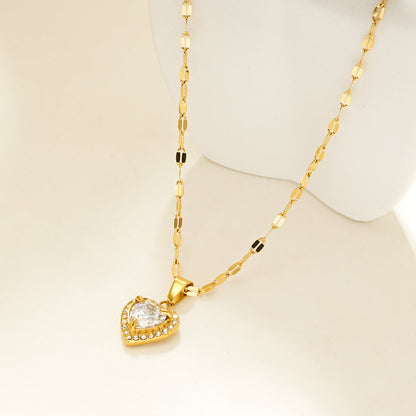 ZITA Gold: Gucci-Style Dainty Chain Necklace with Sparkling Petit Pavé Heart Pendant