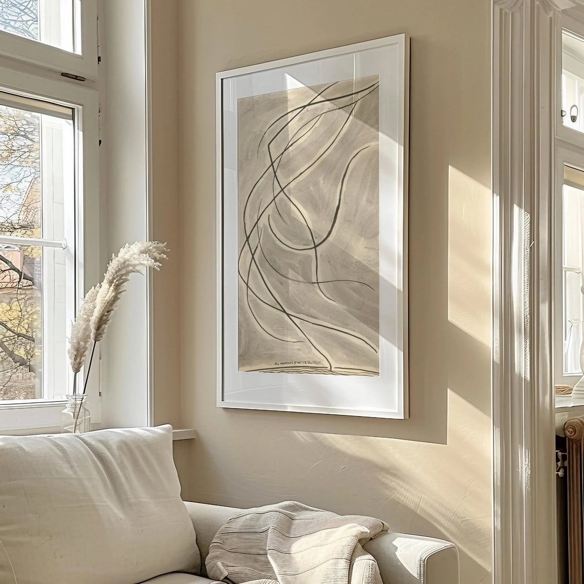 Abraham Walkowitz Dance Abstraction Art Print: Beige Modernist Line Art