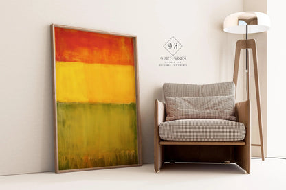 D'après Mark Rothko - Vert Jaune Rouge (Champ chromatique : IA) | Art abstrait moderne (Disponible encadré à la main ou non encadré)